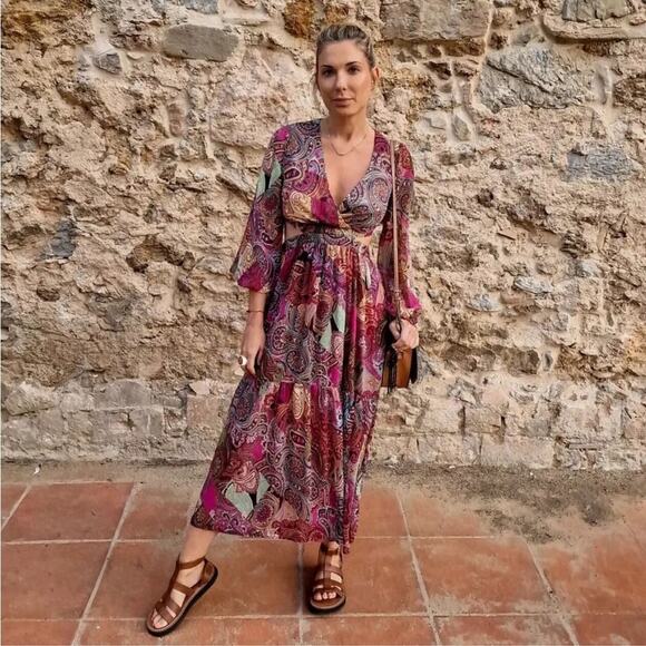 ZARA Paisley Print Cut Out Dress - Size Small - NWT - Picture 4 of 7